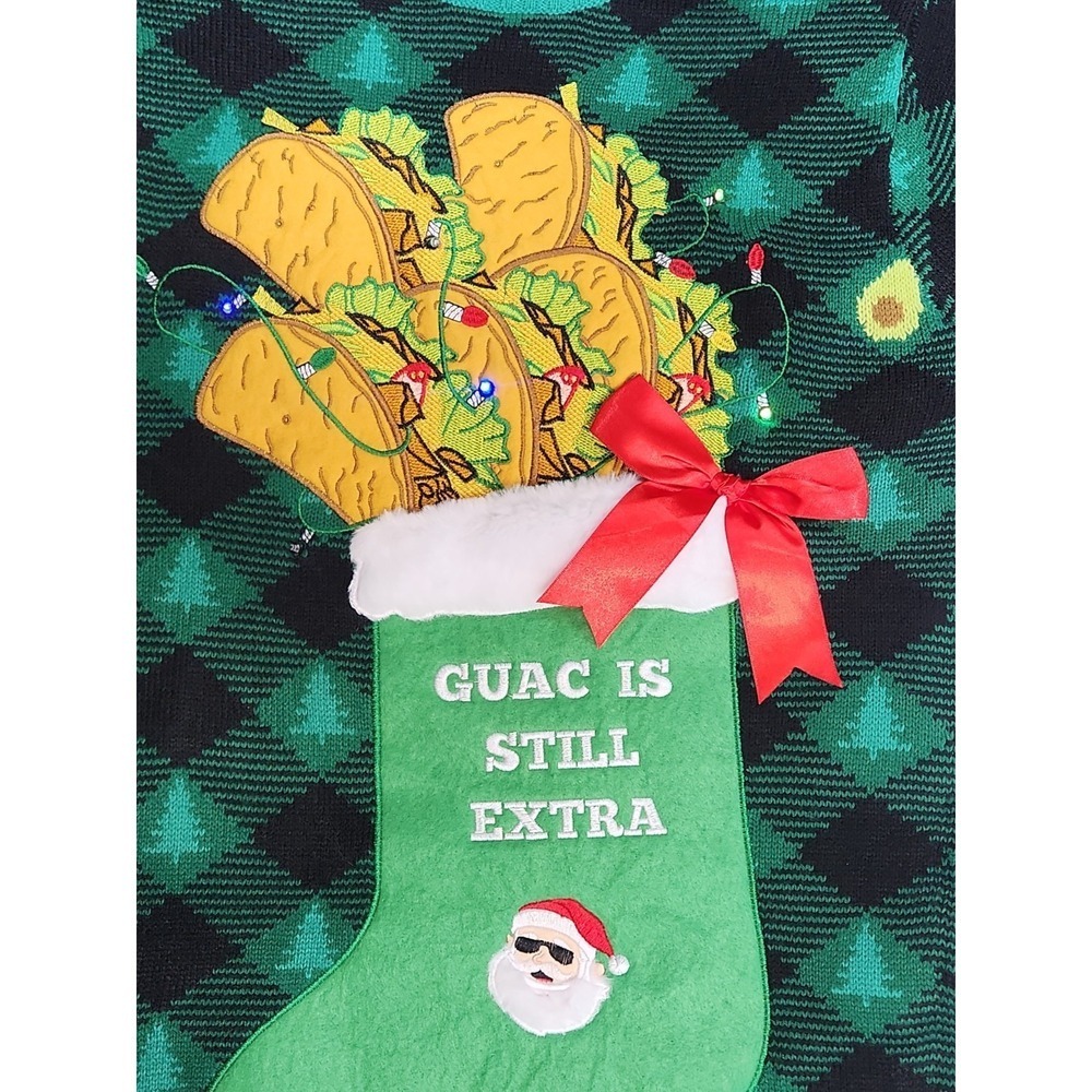 LIGHTED Holiday Christmas Avocado Taco GREEN Sweater Stocking Santa medium  top